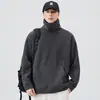 Sudadera Retro de Cuello Alto Holgada para Hombre, Top Trendy Cómodo de Peso Pesado para Otoño con Estilo de Color Sólido Texturizado para Usar en Capas