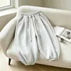 Calças de primavera e outono para crianças, calças jogger esportivas casuais largas para meninos, calças de algodão estilo lanterna de cor sólida para meninas