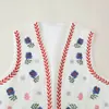 Chal de tirantes de estilo europeo y americano transfronterizo para mujer al por mayor, estilo étnico, bordado floral, bloques de color, de frente abierto, multicapa