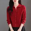 Cardigan Curto de Tricô Feminino Moda Outono/Inverno 2026 com Gola Reversível, Cor Sólida, Estilo Coreano, Caimento Solto, Suéter de Cintura Alta