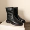 Botas Martin Retrô Europeias e Americanas Femininas Outono Inicial Novas Moda Francesa Bico Redondo Salto Grosso Botas Finas Salto Grosso Couro Macio Botas de Cano Médio