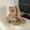 Sandalias de Tacón Alto con Punta Abierta de Dos Vías de Moda Versátiles para Uso en Exteriores, Nuevo Estilo Primavera 2026 Bota con Plataforma de Tacón Grueso de Moda