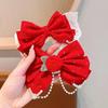 Tocado de horquilla con lazo rojo para niña, cinta para la parte superior de la cabeza con clip para Año Nuevo, accesorios festivos para el cabello para bebé