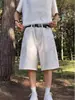 Shorts Blancos de Mezclilla de Pierna Ancha con Salpicaduras de Pintura Estilo High Street Americano para Hombre, Talla Grande, Corte Holgado, Marca de Tendencia, Corte Recto, con Efecto de Caída