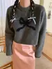 Suéter de Punto para Mujer con Diseño Nuevo de Patrón de Lazo, Manga Larga Corta, Cuello Redondo, Otoño e Invierno 2025 de Dongdaemun, Corea del Sur