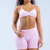 Sutiã esportivo de alta elasticidade, nylon fosco, sem costura, com gola halter para yoga, linda parte de trás, roupa íntima esportiva para mulheres, sutiã esportivo para usar por cima