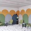 Papel de Parede Arco Grelha Estéreo 3D Cor Morandi Geométrico Revestimento de Parede para Loja de Roupas Papel de Parede para Parede de Fundo de Sala de Estar Quarto