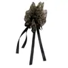 Pinza para el pelo de malla multicapa de moda estilo coreano con estampado de leopardo, lazo elegante y cinta, accesorio para el pelo tipo pinza banana para coleta alta para mujeres