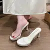 Sandalias de tacón alto transparentes estilo francés con punta redonda para mujer, destalonadas, que aumentan la altura, plataforma impermeable, pantuflas de tacón alto, estilo vacacional