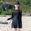Traje de Baño para Mujer con Malla, Protección Solar, Mangas Largas, Transparente, Sexy, Secado Rápido, Estilo Falda para Vacaciones en Aguas Termales, Tallas Grandes para Personas con Sobrepeso