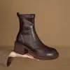 Botines Gruesos para Mujer 2025 Otoño/Invierno Nuevos Botas Martin Retro de Piel Genuina Botas de Tacón Alto Tacón Grueso Botas Ajustadas