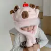 Nuevo Sombrero de Invierno 2025 para Niños Peluche Dibujos Animados Lindo Bebé Niño y Niña Bufanda con Forro Polar Sombrero Integrado con Protección para los Oídos