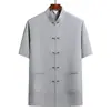 Camisa Tang de Verano para Papá Camisa de Manga Corta Estilo Chino para Hombres de Mediana Edad Camisa Holgada para Abuelos de Mediana Edad y Mayores