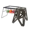 Mesa Taburete de Rejilla Multifuncional para Exteriores Camping Portátil Estante de Hierro Colgante Lateral Equipo de Barbacoa Traje Plegable