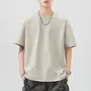 Roupas Masculinas Fengshe / Camiseta Masculina de Manga Curta Pesada 260g, Novo Estilo de Verão, Corte Amplo, Gola Redonda, Camiseta de Manga Três Quartos