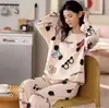 Nuevo 2024 Estilo Coreano Estilo Ins Pijama Delgado Manga Larga Pantalones Mujeres Suelto Dibujos Animados Estilo Coreano Ropa de Casa Traje