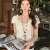 Collar Largo Floral Retro Estilo Étnico Bohemio Colgante de Cuentas Nuevo Estilo Chino Cadena de Suéter con Borla