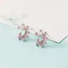 Pendientes de botón de circón rosa brillante para mujer, con diamantes, exquisitos y sencillos, estilo femenino, pendientes minimalistas lindos japoneses y coreanos