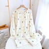 Primavera Verão Outono Quatro Estações Novo Fio Duplo de Algodão Roupa de Casa Pijama de Algodão Calças de Manga Longa Crepe Pijama Casual Respirável