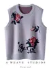 Colete de Tricô Gola Redonda de Caxemira Novo Outono/Inverno 2025 para Mulheres em Vermelho Rosa com Design Jacquard Cardigan Sem Mangas