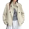 Gabardina corta color caqui para mujeres petite, primavera y otoño 2026, nueva chaqueta casual de alta gama estilo coreano con cuello alto