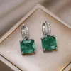 Pendientes Cuadrados Geométricos de Esmeralda Estilo Retro, Pendientes de Nicho Elegantes y Lujosos, Lujo Ligero, Pendientes de Moda de Alta Gama para Mujer
