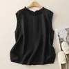 # 808 Nueva Camisa de Verano Fina sin Mangas para Mujer, Top de Lino para Mujeres Petites, Chaleco Exterior de Algodón y Lino