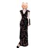 Vestido Preto Floral Pequeno de Manga Voadora Estilo Francês Transfronteiriço para Mulheres Verão Estilo Coreano Novo Estilo Lindo Longo Justo ao Corpo