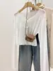 Cárdigan Fino Blanco de Seda de Hielo Protector Solar para Mujer, Nuevo Estilo Verano 2026, Exterior con Volantes, Cuello en V y Atar