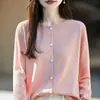 Cardigan de Tricô Gola Redonda Manga Longa Feminino Cor Sólida Solto Outono/Inverno 2026 Novo Mistura de Algodão e Lã