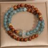 Pulseira Kuk de círculo duplo para mulheres, novo estilo chinês, luxo leve, nicho, requintada, retrô, pulseira com anel de corrida de calcedônia jadeíta água azul