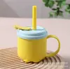 Botella de Agua de Plástico Anticaídas y Antifugas para Niños de Verano, Taza de Agua con Dibujos Animados Lindos, Vaso con Popote para Niños y Niñas