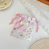 6437 Estilo Ins Floral Xadrez Patchwork Saquinho com Cordão para Joias e Cosméticos de Meninas Bolsa de Armazenamento Portátil