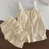 Pijama con Almohadillas para el Pecho para Mujer, Nuevo Estilo Veraniego de Pantalones Cortos de Tirantes, Algodón de Color Catiónico Estilo Delgado, Conjunto Dulce de Ropa para el Hogar para Niña
