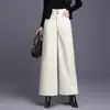 Pantalones de piel genuina de marca de alta gama Haining para mujer estilo Otoño/Invierno 2026 pantalones de pierna ancha de piel de oveja con felpa adicional pantalones de nueve puntos modernos