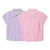 2026 Verano Nuevos Productos Moda Callejera Casual Rayas Camisa Corta para Mujer Europea y Americana Transfronteriza W018 1857