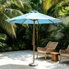 Sombrilla de Ocio para Patio Exterior, Sombrilla de Exterior para Cafetería con Poste Central, Sombrilla Redonda para Playa, Sombrilla de Lujo con Textura de Madera Sintética