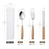 Conjunto de Talheres de Aço Inoxidável 304 com Cabo de Madeira de Faia Estilo Japonês, Atacado de Grau Alimentício para Delivery, Adequado para Necessidades de Catering
