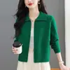 Cardigan de Tricô com Gola Lapela e Zíper, Novo Estilo Outono e Inverno para Mulheres, Corte Ajustado, Jaqueta Suéter Versátil Curta e de Manga Longa, Tendência