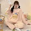 Corea2025 Otoño e Invierno Pijama de Terciopelo Coral para Niñas Cuadros Gato de Dibujos Animados Chica Suave Engrosado Cálido Ropa para el Hogar