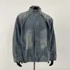 Chaqueta de mezclilla lavada estilo americano original, unisex, con acabado desgastado teñido con lodo amarillo, tela de peso pesado y diseño deconstruido para primavera