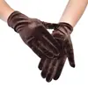 Guantes cortos de terciopelo dorado elástico para mujer, guantes de franela cálidos para el frío de otoño e invierno, accesorios retro para baile y casuales