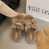 Pantuflas peludas para mujer estilo coreano Otoño e Invierno 2025 con forma de H, de felpa, suela plana, para exteriores, modernas, elegantes, suaves
