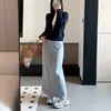 Falda midi de gelatina drapeada otoño e invierno, falda larga recta de línea A, falda casual de estilo minimalista para mujer