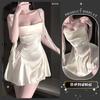 Jinxiu Lingerie Sexy Decotada com Gola Franzida Estilo Francês Camisola de Cetim de Alta Qualidade Roupa de Dormir Nova