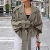 Abrigo de Otoño Estilo Europeo y Americano de Gama Alta Elegante con Solapa Grande y Cinturón para Mujer, Gabardina Casual Estilo Perezoso para Mujer, Moda Transfronteriza para Mujer