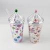Ventas Directas de Fábrica Taza con Tapa de Navidad/Tapa de Paraguas de Doble Pared con Popote Taza de Agua de Grado Alimenticio PS Taza para Bebidas de Jugo