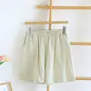 Pantalones cortos de pijama de gasa de doble capa de algodón puro para mujer para primavera y verano, nuevos pantalones cortos lisos para dormir, adecuados para usar en casa y se pueden usar afuera para caminar