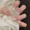 Unhas Pretas e Douradas Hepburn de Ponta Longa em Dourado Champagne com Olho de Gato Preto Brilhante, Unhas Artesanais Destacáveis