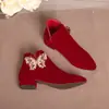 Zapatos de boda de invierno para mujer 2024 modelo nuevo, zapatos de novia de invierno, botines de tacón alto, vestido de novia Xiuhe, botas rojas de tacón grueso